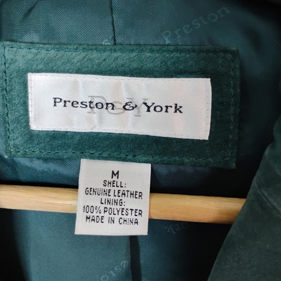 Preston & York Suede Leather Blazer Jacket Deep Teal Single-Breasted Notch Lapel - Picture 9 of 10